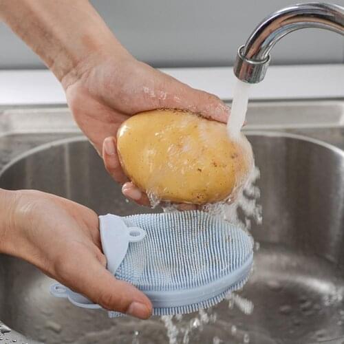 1pc Reusable Soft-bristled Bath Brush Dishwashing Gloves Gloves Brush Fruit Magic Cleaning Kitchen Cleaning Brush B8J9