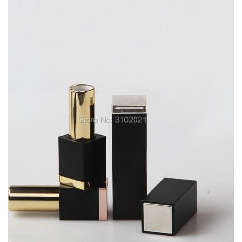 10/20/50pcs 12.1mm Black Square DIY Makeup Lipstick Tube with Silver/Gold/Rose Gold Bottom Cosmetic Lip Balm Package Container