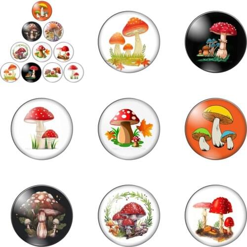 Cartoon Mushroom Flower Plants Pattern 10pcs 12mm/14/16/18mm/20mm/25mm Round Photo Glass Cabochon Demo Flat Back Making Findings