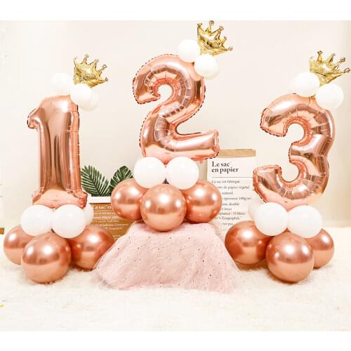 1st 1 2 3 4 5 6 7 8 9 Years Happy Birthday Balloons Rose Gold Foil Number Ballons Baby Boy Girl Party Decorations Kids Supplies
