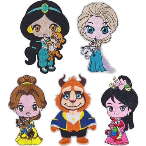 14 CM Disney Frozen Beauty and The Beast Aladdin Cloth Stickers Childrens Accessories Accessories Cartoon Anime Patch Sticker
