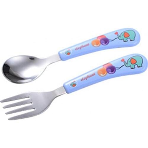 2Pcs/Set Cartoon Baby Utensils Heat-Resistant Cute Ergonomics Kids Solid Feeding Tableware Set for Toddler