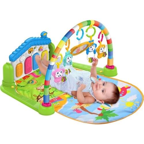 2 in 1 Baby Kick and Play Piano Gym Mat Rack Newborn Music Fitness Rack Rattle Toy Play Crawling Mat Early Educational Toy