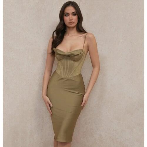 2021 Summer Womens Fashion Sleeveless Bodycon Dress Sexy Backless Spaghetti Strap Midi Nightclub Party Dress Vestidos