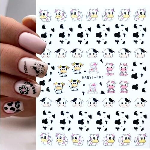 1pcs Cow Print 3D Nails Sticker Black White Mix Spots Animal New Year designer Nail Slider For Nails Manicure DIY Nail Art Decor