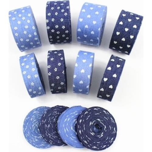 5Meter/Lot 10mm 25mm 40mm Cowboy Demin Flower Heart Print Ribbon Jeans Layering for DIY Hair bow Bowknot Accessories Material