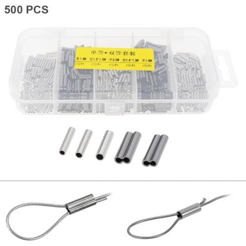 500pcs/lot Single & Double Oval Copper Tube 5 Size Mixed Fishing Line Crimping Sleeves Tube Connector