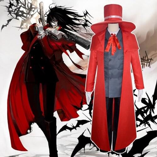 Anime Costumes Hellsing Alucard Cosplay Costumes King of Vampires Red Cloak Uniform Suits Halloween Vampire Costume