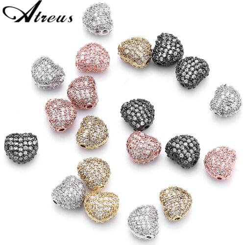 Atreus 5pcs/lot 8mm Heart Mini Loose Spacer Beads AAA Cubic Zirconia Copper Beads Handmade Bracelet Necklace Jewelry Making