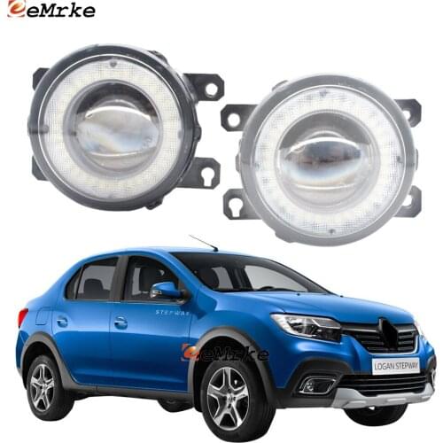 2x Car Lens LED Fog Lights Angel Eye DRL Daytime Running Light Lamp for Renault Logan Stepway CIS-spec 2018 2019 2020