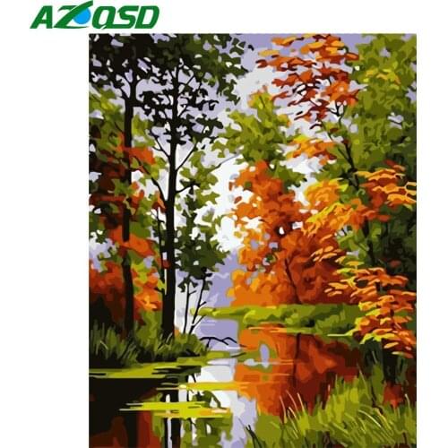 AZQSD Paint By Number Forest Hand Paint Kit Canvas Coloring By Numbers Scenery Tree Kits Drawing Canvas DIY Unframed Decoration