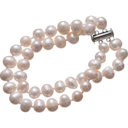 Glittering White Pearls 8-9mm Making Handmade Elegant 2 Rows Bracelets 7inch For Valentines Day Gifts H652