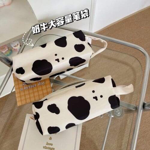 Large Cute Cow Pencil Case Pouch Pen Box Zipper Bags Marble Makeup Storage Supplies for Student