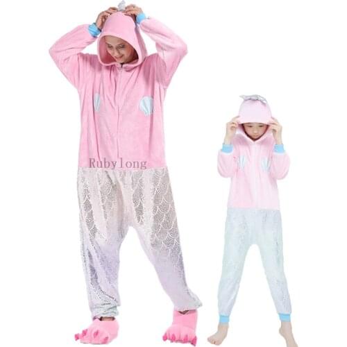 New Winter Boys Girls Unisex Kids Cute Mermaid Cartoon Onesie Animal Pajamas Unicorn Stitch Children Flannel Nightie Sleepwear