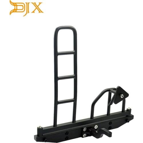 DJX Metal Rear Bumper Bull Bar with Spare Tire Rack and Ladder for 1/10 RC Crawler D90 Car