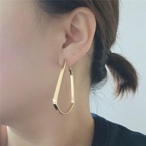 Geometric Gold Color Trapezoid Hoop Earrings For Women Girl Casual Modern Simple Elegant Gorgeous Jewelry Accessory