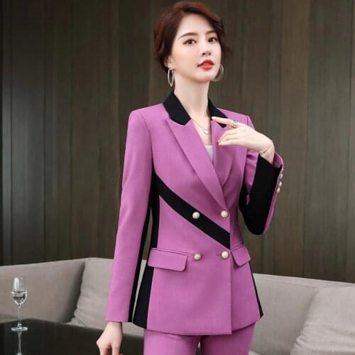 IZICFLY Autumn Winter New Patchwork suit woman with Pant Uniform Elegant Business Blazer and Trouser two peice set for women