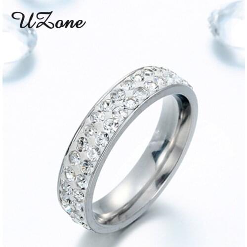 Luxury 316L Stainless Steel 6 mm Width Crystal Ring For Women Girlfriend Jewelry Wedding Gift Drop Shipping