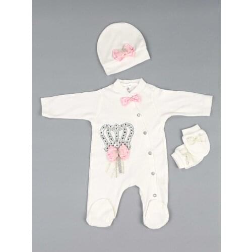 Pink Princess Baby Girl 3 PCs Jumpsuit Set