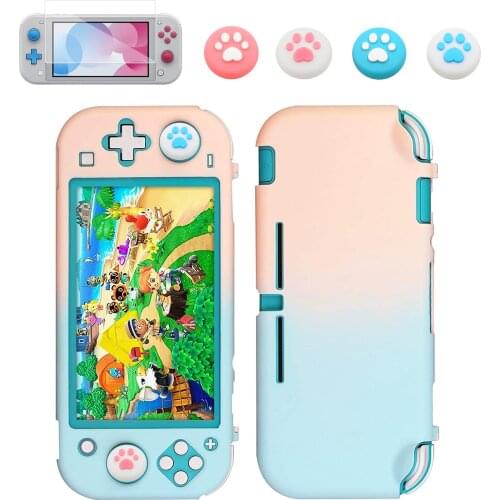 NS Switch Lite Accessories Kit PC Anti-scratch Protective Console Back Cover 9H Hardness Glass Screen Protector With Thumb Grips