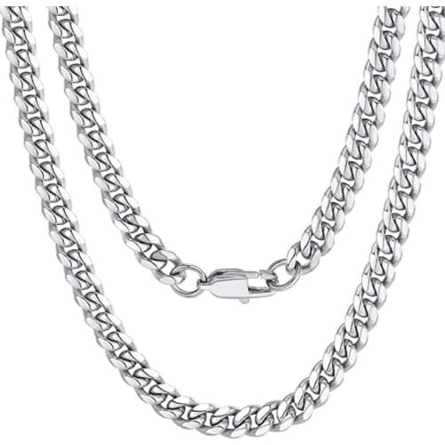 Men Chunky Miami Cuban Chain Necklace Stainless Steel Link Chain Shiny Polished 8mm 18-32 Inch Silver