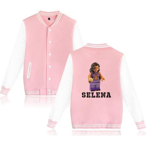 Selena quintanilla Baseball jacket Hotwomen Men Outerwear Casual Harajuku Jackets Autumn white+pink Round neck Baseball Jacket