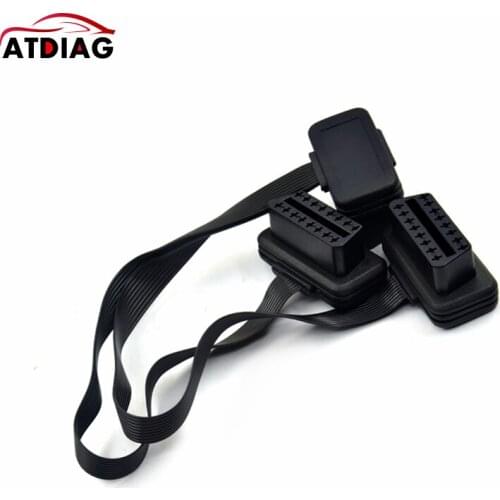 Hot Sale 3pcs/lot lFlat+Thin As Noodle OBDII OBD2 16 Pin ELM327 Male To Dual Female Y Splitter Elbow Extension Connector Cable