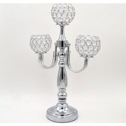 Hot wedding candle holder 55cm Tall wedding centerpiece 3-balls crystal candelabra wedding supply Table centerpiece 10 pcs