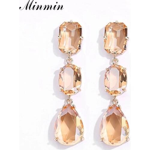 Minmin Trendy Clear Crystal Long Drop Earrings Fashion Jewelry Unique Geometric Teardrop Dangle Earrings for Women 2019 MEH1463