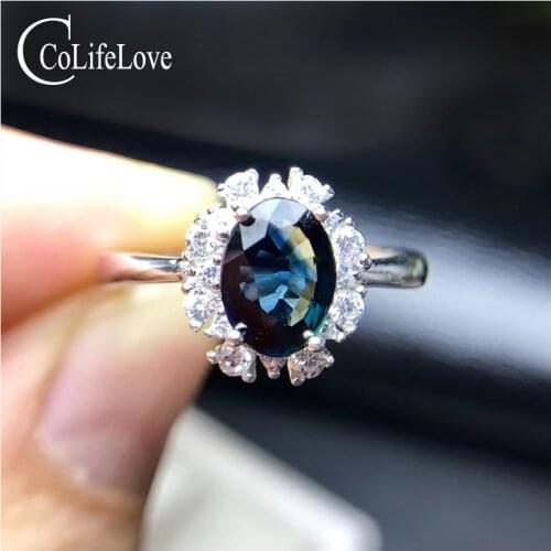 Fashion sapphire silver ring for party 5 mm * 7 mm natural dark blue sapphire engagement ring 925 silver sapphire fine jewelry