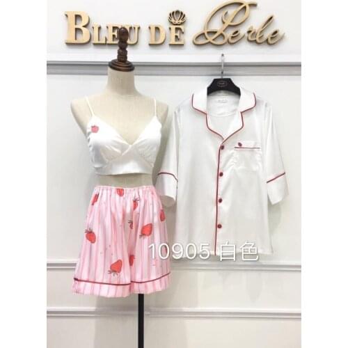 Fashion Printing Trousers Set Womens Pajamas 3 piece set Satin Silk pijiamas Sleepwear Home Suit Nightwear Pyjamas