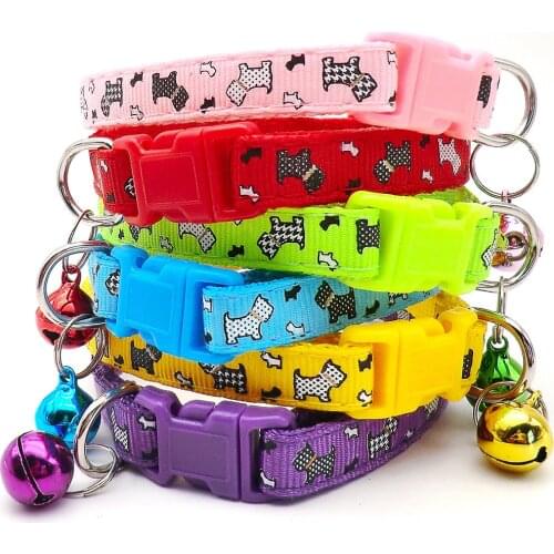 Cartoon Dog Cat Collars with Bell Adjustable Cat Collars Polyester Buckles Fashion Pet Collar Small Dog Chihuahua Pet Supplies