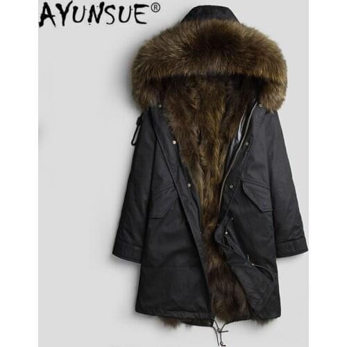 AYUNSUE Winter Jacket Men Parka Real Fur Coat Men Warm Raccoon Fur Liner Plus Size Long Jackets Overcoat Parkas Hombre DK1015