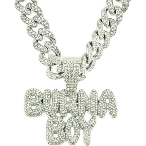 Men Iced Out Miami Cuban Chain Letter BURNA BOY Necklaces Full Cubic Zircon MenS Hip Hop Jewelry Xmas Gift