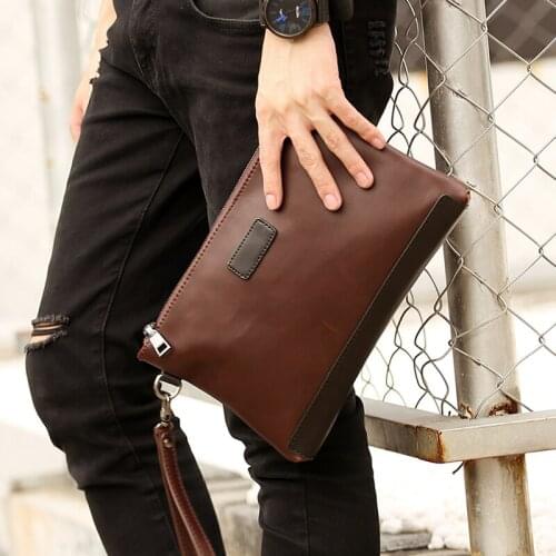 2020 Mens Retro Hand Hold Crazy Horse Pu Wallet Mens Large Capacity Hand Bag Mens Casual Long Envelope Wallet Vintage Zipper