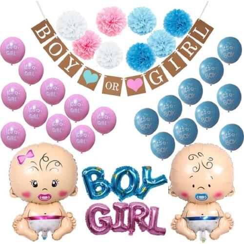 Gender Reveal Party Supplies Kit Paper Pom Poms Balloons Banner Giant Baby Shower Its A Girl Boy Decorations Pink Blue He She