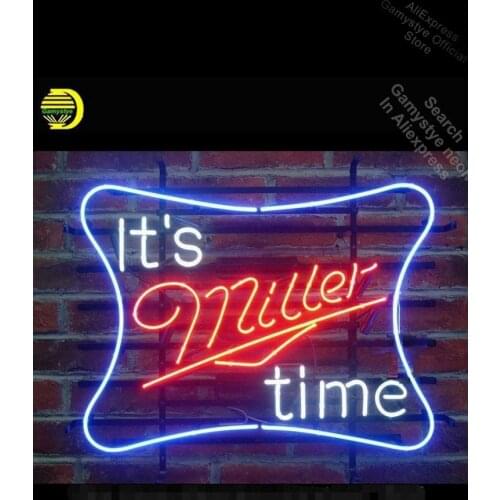 Neon Sign for Its Miller Time Neon Tube vintage Beer Business sign Enseign Lumineuse Bar Windows Garage Wall Sign Pet Shop Sign