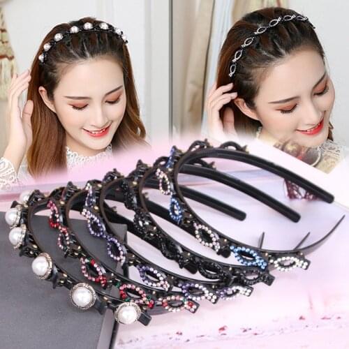 Non-Slip Princess Hairbands Pearl Headband with Clips Women Crystal Rhinestone Hair Bands Hoop Claws Hairpins Hair Accessories