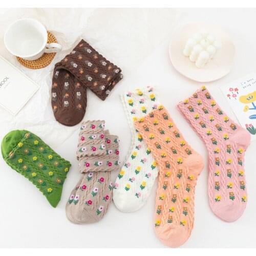 South Korea In Tube JK Socks Female Spring Summer Palace Small Broken Flower Socks Sweet Sen Elegant Retro Cotton Socks