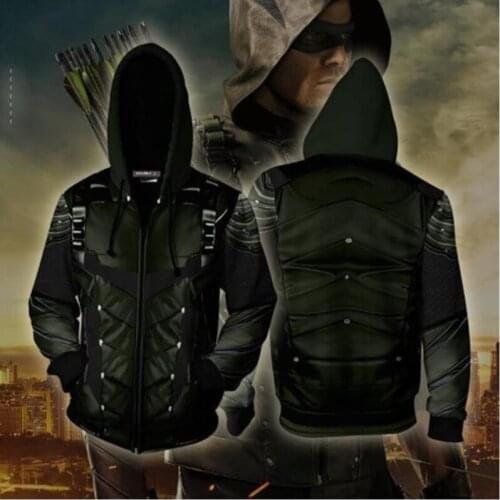 2021 New 3D Hoodies Costume Green Arrow Clothing Oliver QueenZip Up Hoodie 3D Printed Zipper Hoodies Tops