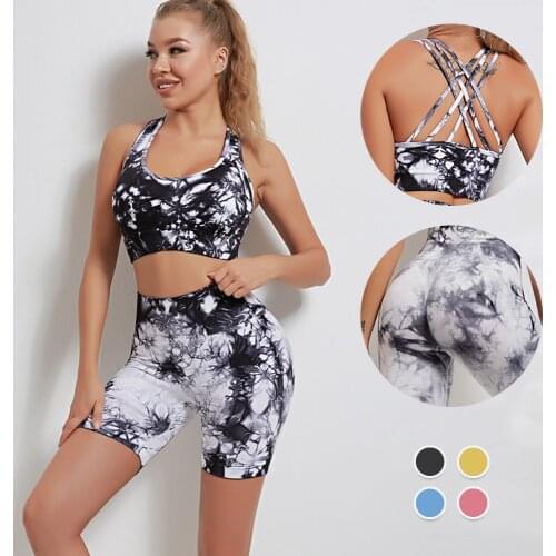 NEW Tie Dyeing Seamless Yoga Set Gym Fitness Summer Clothing Sportswear High Waist Athletic Leggings Sports Workout Bra Suits