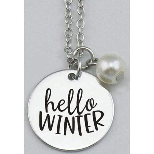 Wholesale Engraved ,Hello winter Pendant Necklace,Cold days Charm,Perfect for DIY projects 22mm,5Pcs/Lot