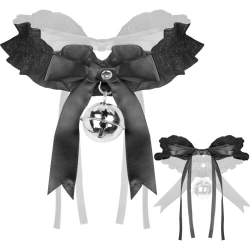 Sexy Loli Neck Choker Bell Slave Collar Halloween Cosplay Adjustable Ruffle Ribbon Bowknot Necklace Women Party Roleplay Costume