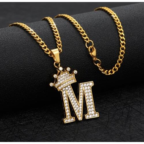 Zircon Crown Letters Necklaces For Women Initials Chain Stainless Steel Necklace Pendants Mens Hip Hop Jewelry Christmas Gifts