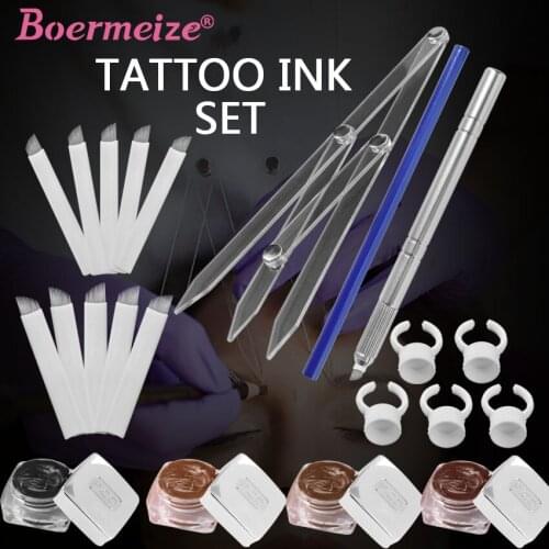 Permanent Makeup Kit Eyebrow Microblading Needles Tattoo Pigment Manual Pen Eyebrow Ruler Pencil Ring Cups Tattoo for Beginners