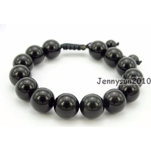 Handmade 12mm Adjustable Natural Black Obsidian Gems Stone Round Bead Bracelet Healing Reiki 5 Strands/Pack