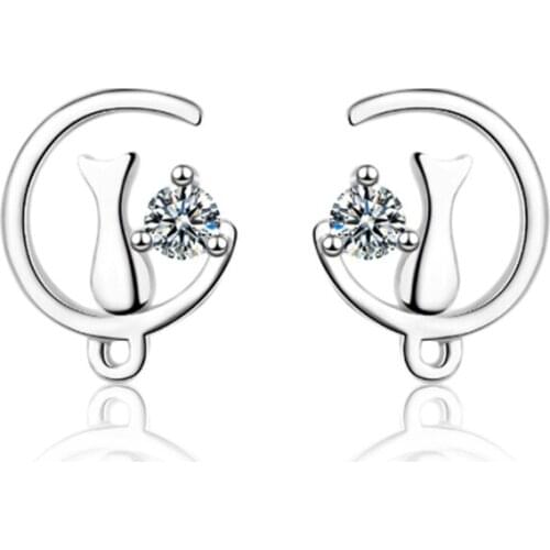 Net red creative personality temperament sweet cute exquisite wild moon cat shape silver plated stud earrings WE107
