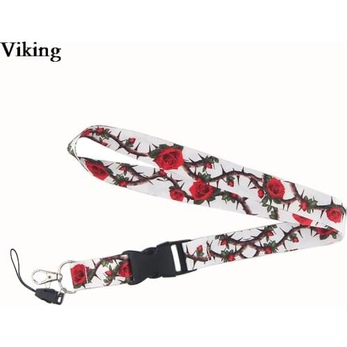 Roses Printing Lanyards For Key ID Card Phone Neck Strap Keychains USB badge Holder Funny Phone Hang Rope Lanyard G0472