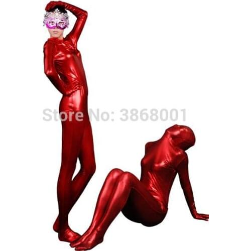 Brand WaterMonkey Sexy Fancy Dress Women Sexy Woman men Costume Shiny Full Body purple Metallic Zentai Suit Bodysuit