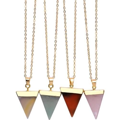 Trendy New Triangle Shape Natural Stone Gold color Pendants & Necklaces For Women Girl Collares Jewelry